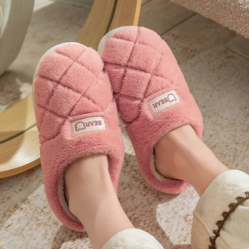

Women Warm Slippers Winter Cotton Slipper Thick Sole Plush Shoes Soft Non-Slip Flats Casual Men's House Furry Floor Shoe