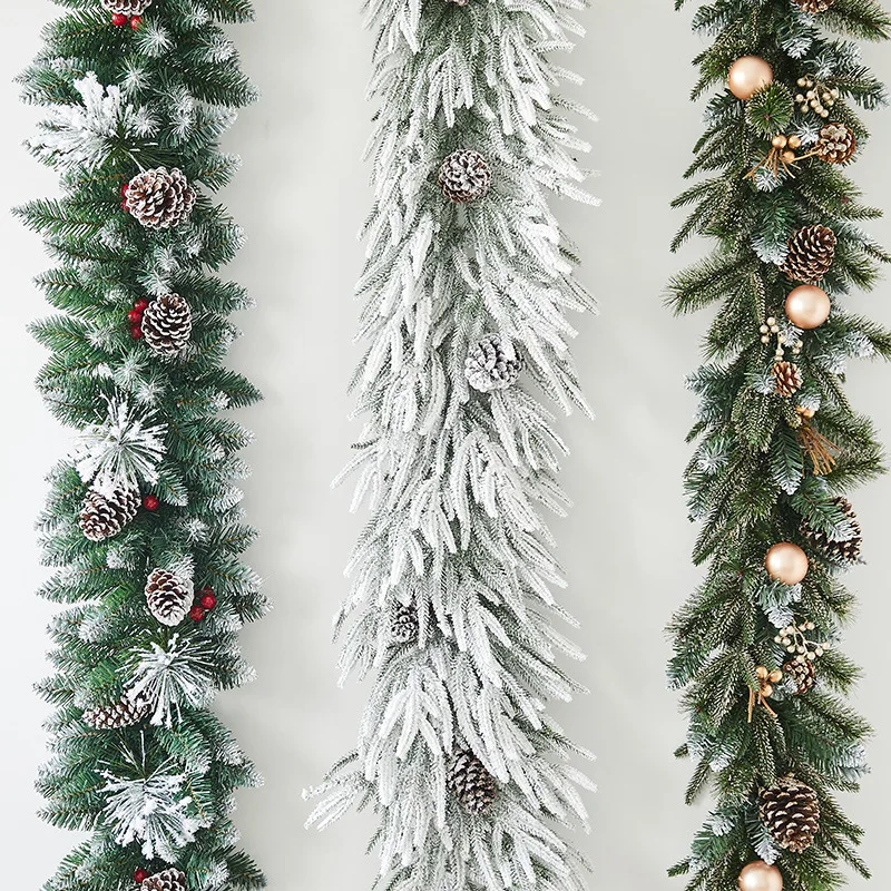Christmas PE encrypted white flocked belt decoration Christmas rattan hotel shopping mall window door head scene layout hanging