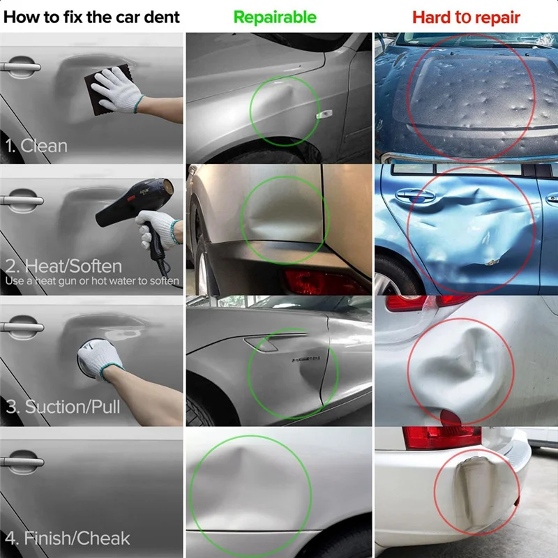 Most-3 Piece Dent Puller Car Dent Remover Dent Removal Kit Silver Glass Suction Cup Heavy Duty Aluminum Vacuum Plate Handle Hold