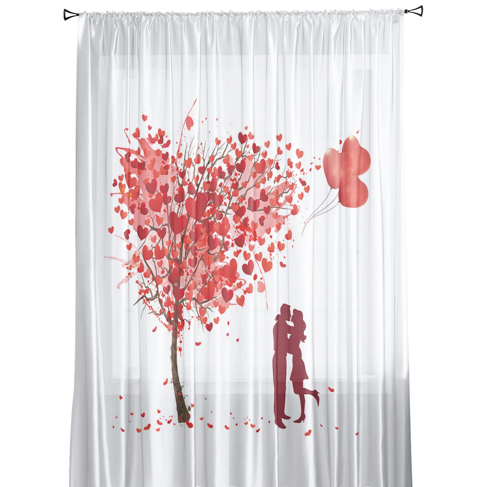 Valentine'S Day Love Tree Balloon Couple Sheer Curtains for Windows Tulle Curtains for Living Room Bedroom Children Room Decor