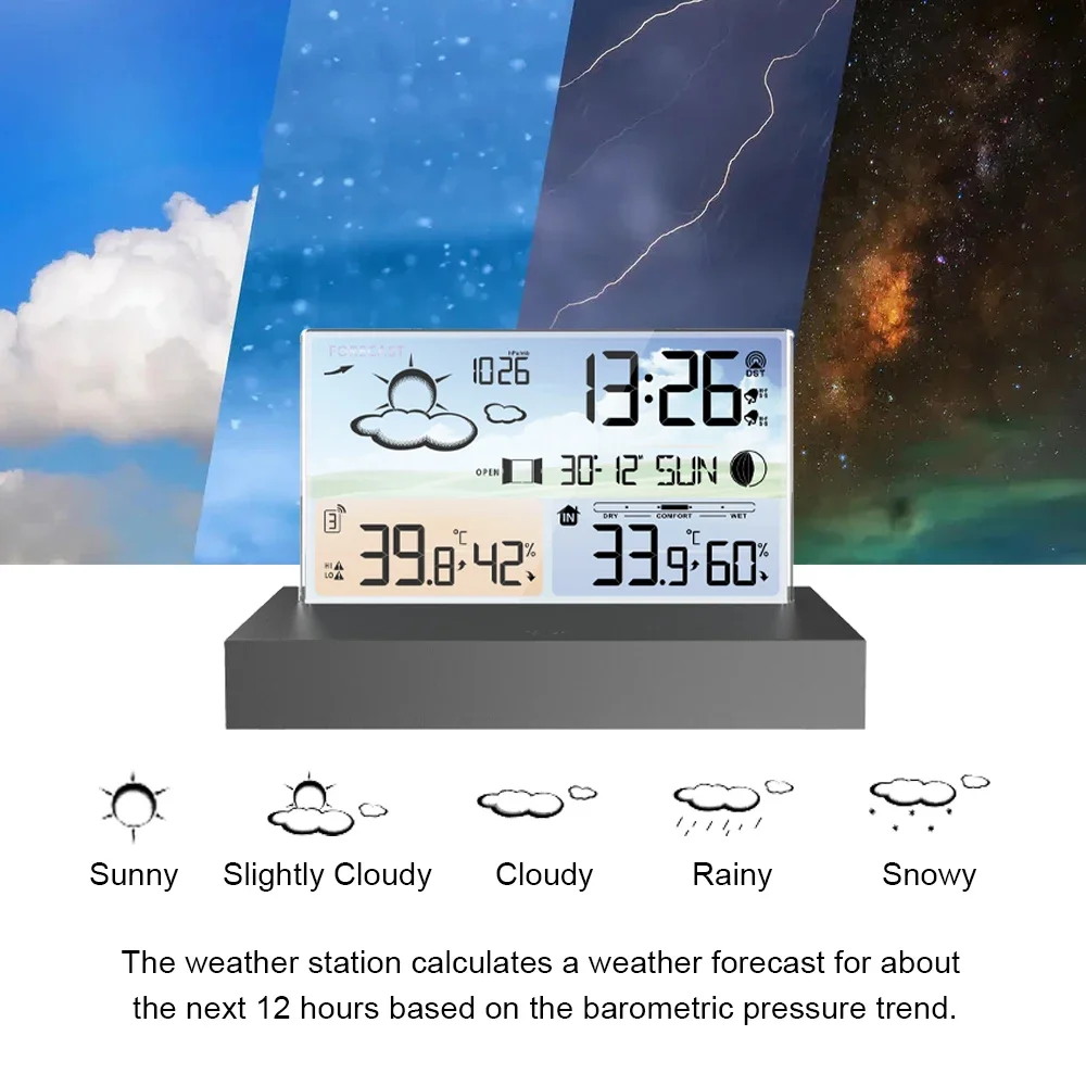 New Transparent Weather Station Glass Colour Screen Thermometer Hygrometer Digital Temperature Humidity Monitor Weather Forecast