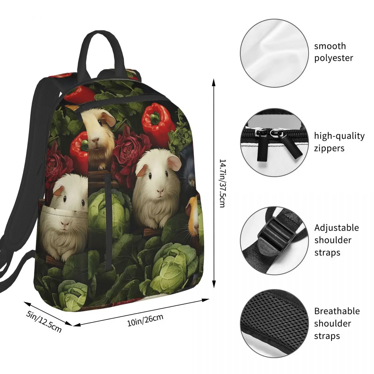 Guinea Pig Eating Vegetables Backpack Student BookBag Children School Bag Laptop Shoulder Bags Men Women