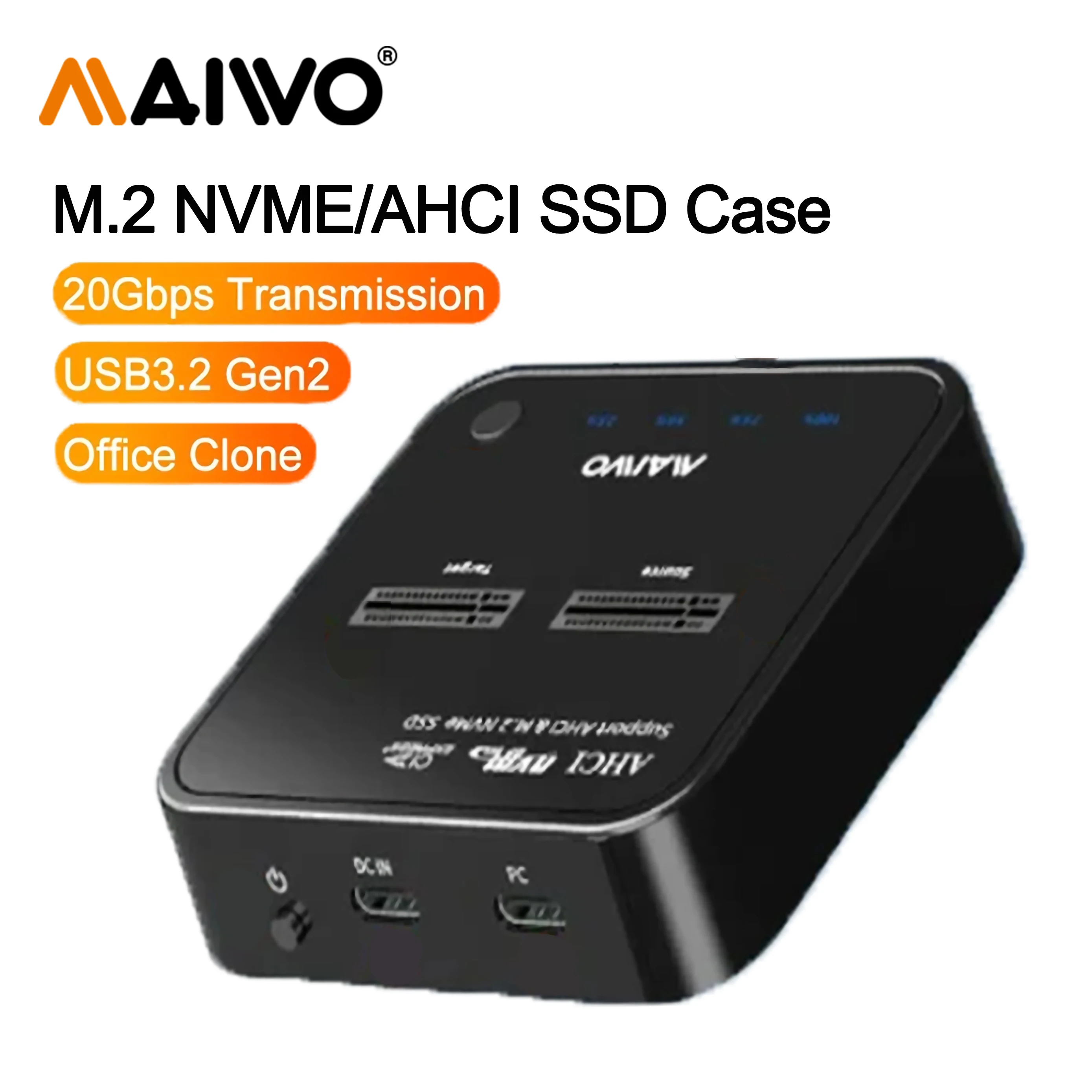 

MAIWO NVMe AHCI M.2 SSD Duplicator USB3.2 Type C 20Gbps Docking Station for M.2 SSD 2230/2242/ 60/80 Support One Key Cloner Copy