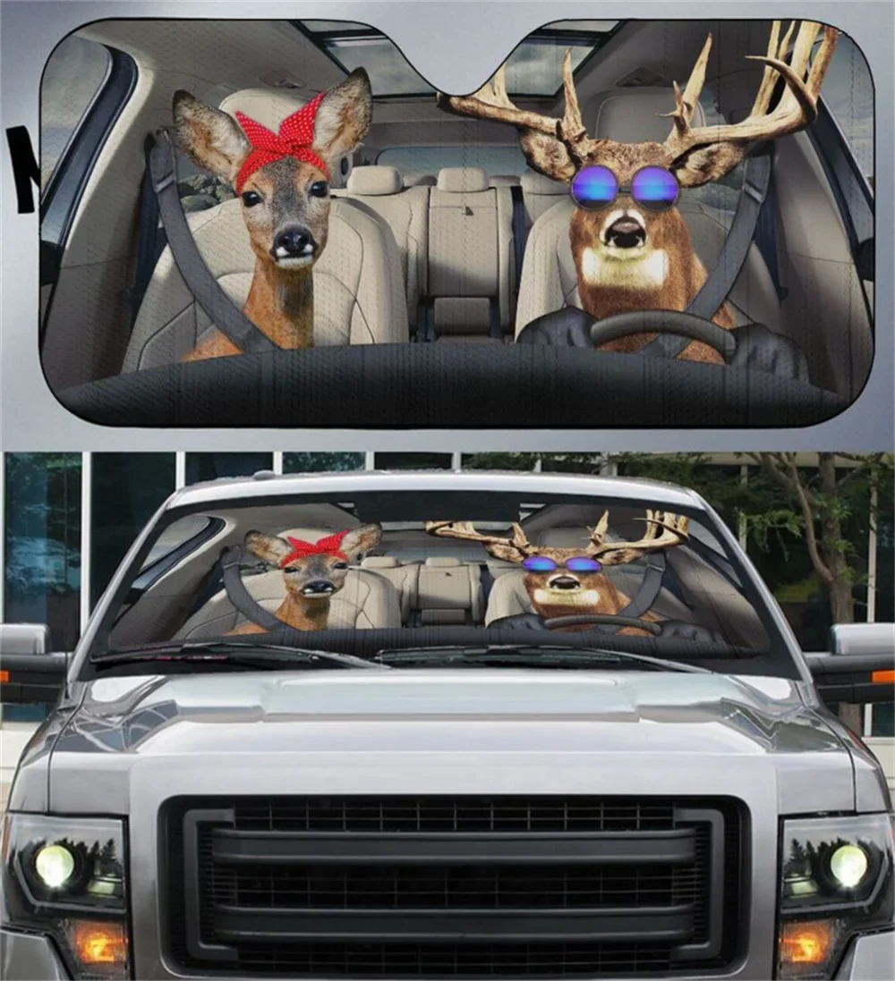 Deer Couple Customized Car Windshield Sunshade Car Accessories Sun Visor Universal Fits Most Of Vehicles pare soleil de voiture