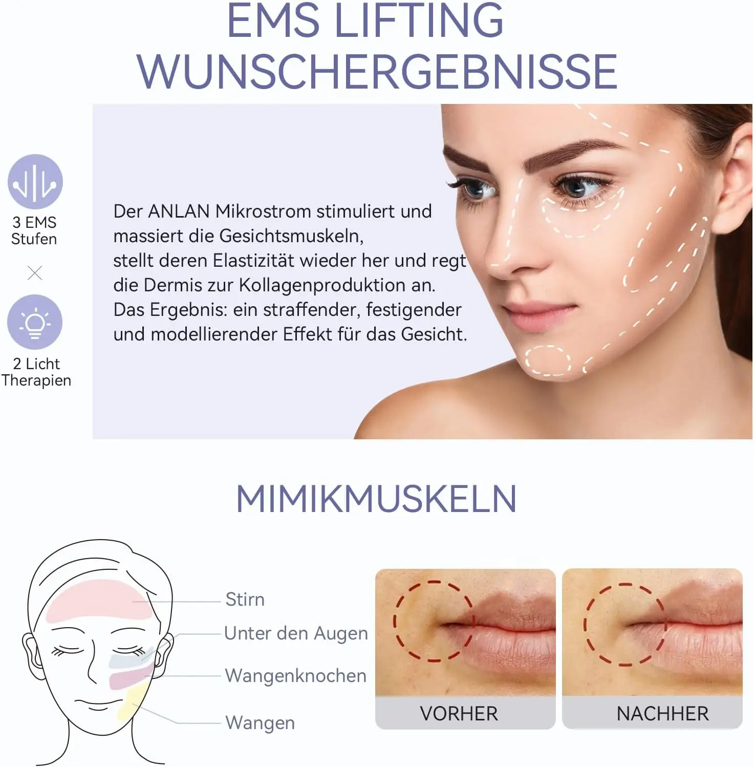 جهاز تدليك الوجه من هوم بيوتي مضاد للتجاعيد عالي التردد EMS جهاز تنغيم رفع الوجه مع علاج بالضوء الأحمر/الأزرق للعناية بالبشرة #3