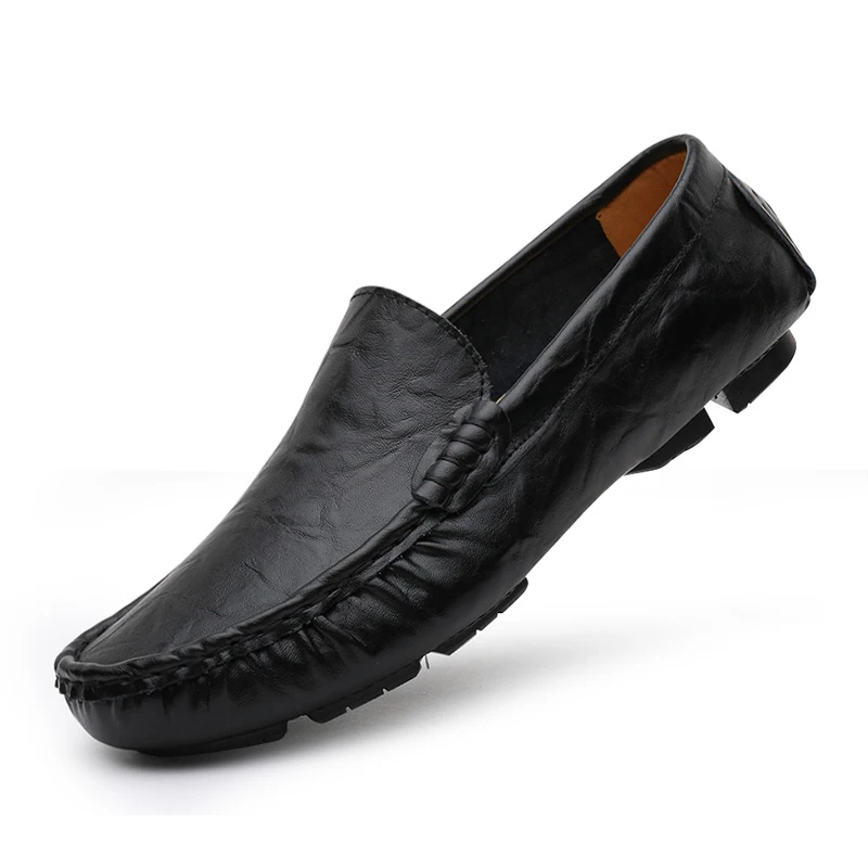 Big Size 48 49 50 Mens Leather Shoes Casual Slip On Men Driving Shoes Soft Comfortable Black Blue Spring Summer