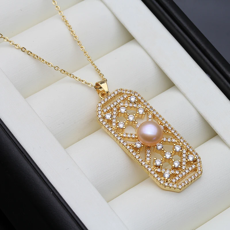 Fashion Real Pearl Pendant Necklace For Women,Gold Plated Natural Freshwater Pearl Pendant Necklace Chain Korea Jewelry