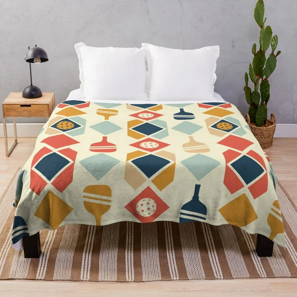 

Pickleball Retro Groove Throw Blanket Faux Fur Soft Warm Blanket for Bed