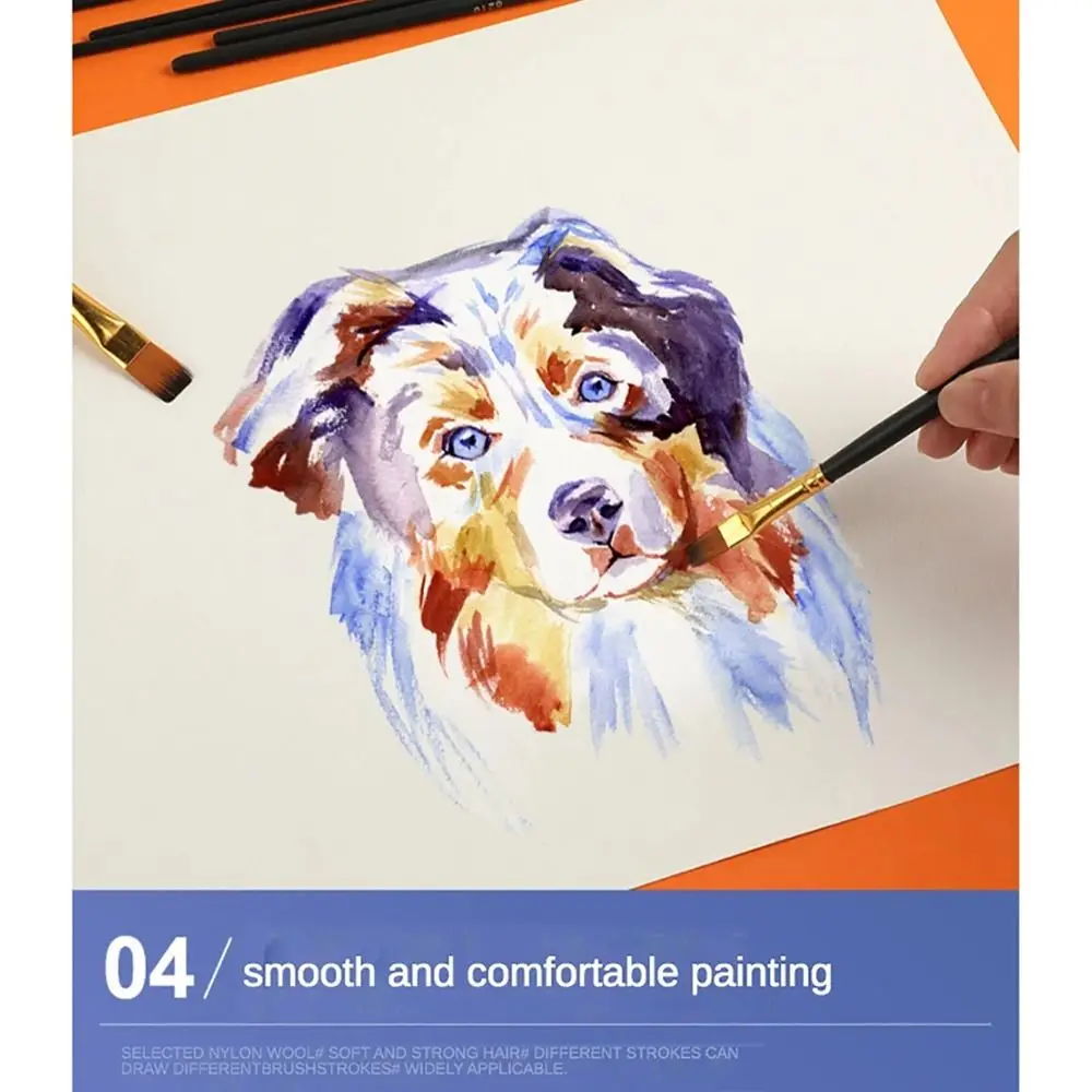 12Pcs/Set Nylon Hair Painting Brush Set Acrylic Materials Watercolor Gouache Oil Painting Brush Short Wood Rod Multi-functional