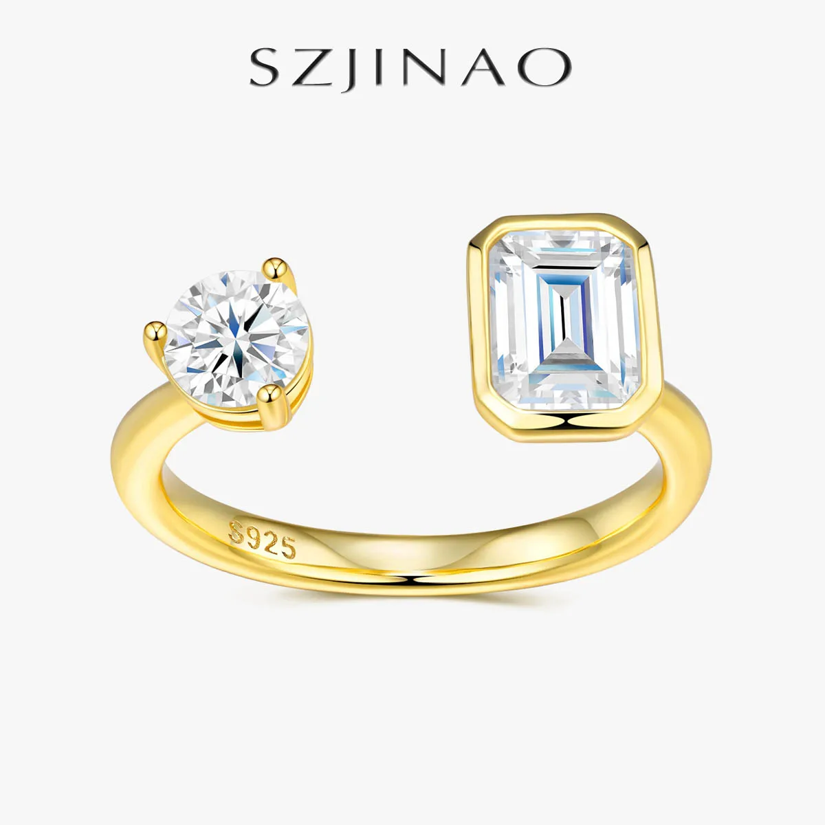 Szjinao 925 Sterling Silver Women's Moissanite Ring 2 Stone Combination D Color Brilliant Cut Fine Jewelry
