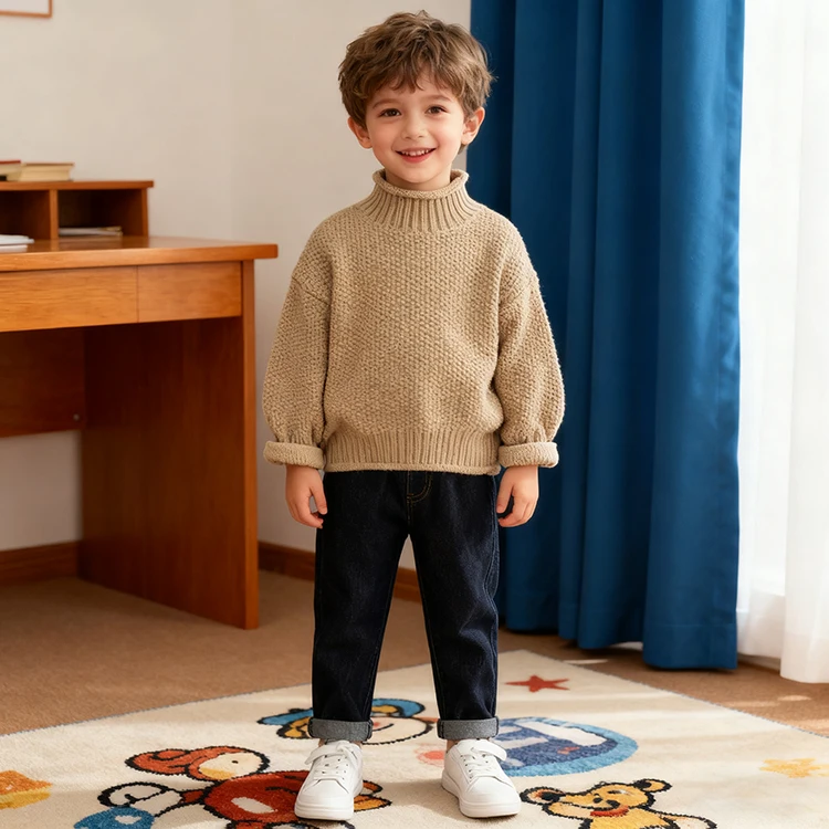 

Autumn Knit Pullover Sweater Winter 1-6Yrs Baby Boy Baby Girl Children High Neck Clothing Pullover Long Sleeves Knit Sweater