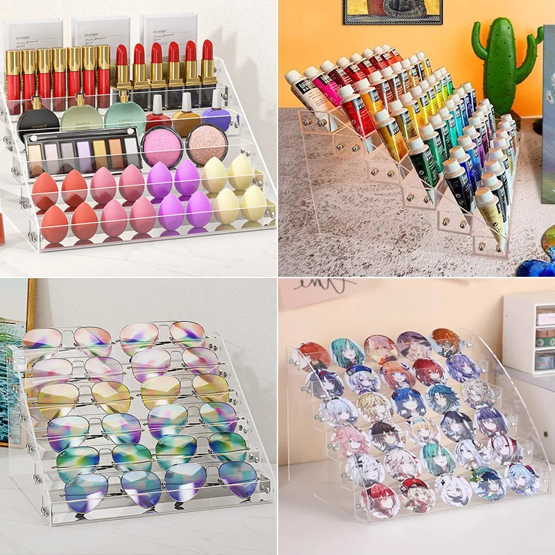 4/5-Layers Acrylic Display Stand Transparent Multi-purpose Organizer Shelf for Makeup Perfume Doll Figures CD DVD Display Rack