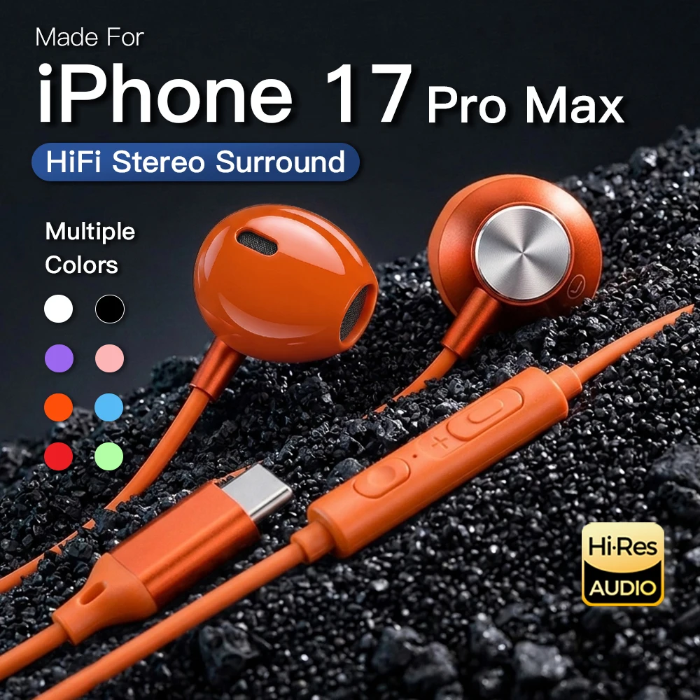 Écouteurs USB Type C pour iPhone 17 Pro, son surround HiFi, intra-auriculaires, écouteurs filaires 3,5 mm pour iPhone 16 15 Pro Max Air