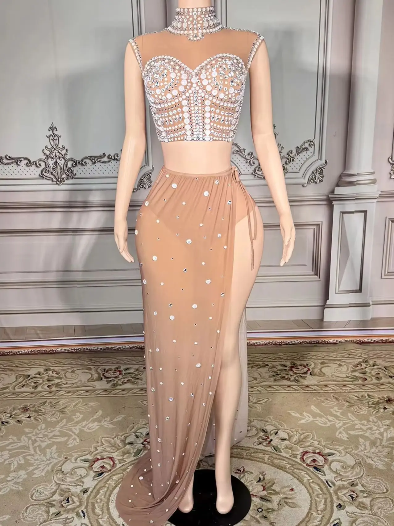 

ZD Sparkly Woman Diamond Evening Banquet Dress Plus Size stones Birthday Dress sexy Club Sleeveless Dress