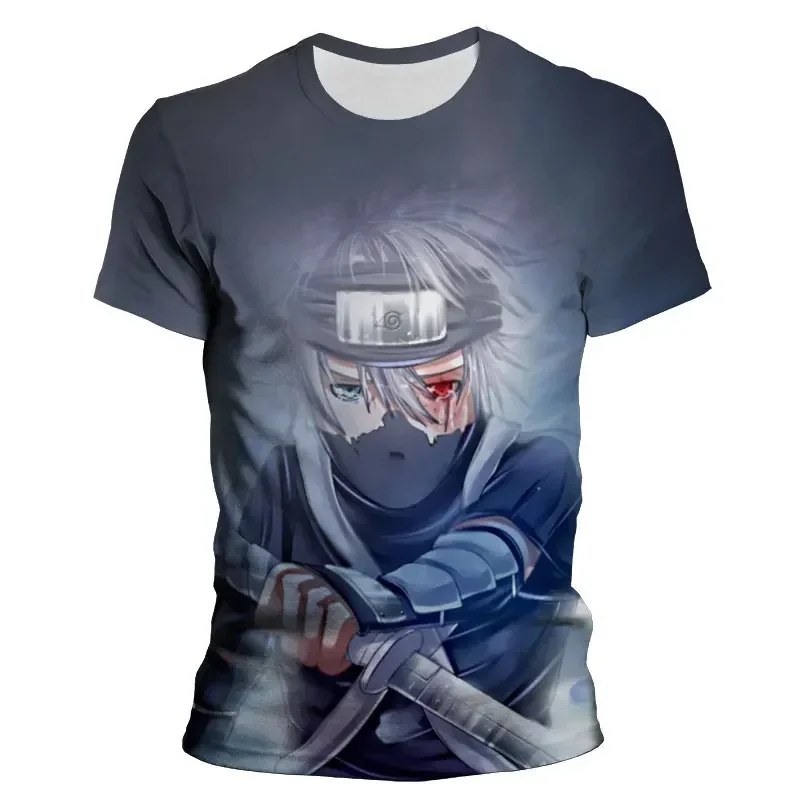 MINISO Boy Girl T-shirt Naruto Mens T-shirt 3D Print Fashion Short Sleeve Kakashi Oversized Men T-shirt Japan Anime Men Clothing