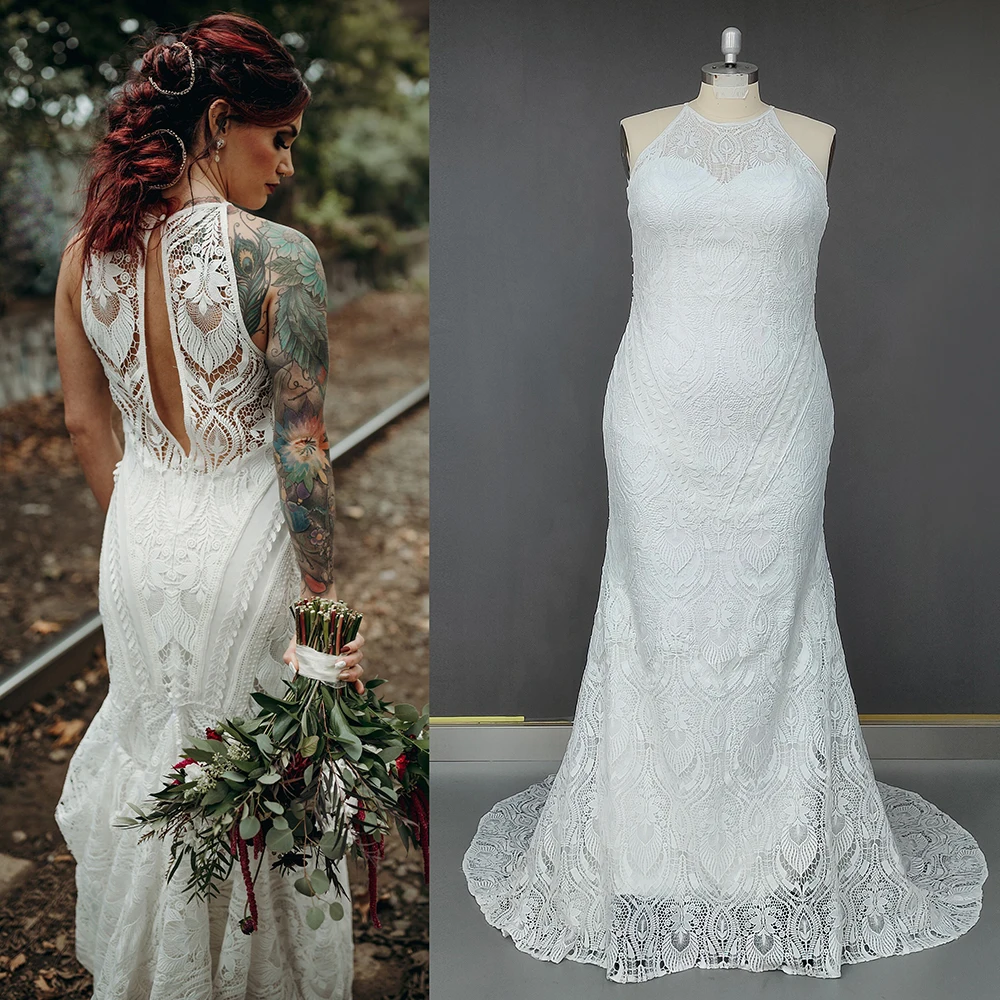 

Свадебное платье с вырезом на спине в стиле бохо, облегающее и расширяющееся книзу платье с вырезом на спине, Прямая поставка, индивидуальное изготовление, искусственное кружевное свадебное платье с вырезом «русалка»