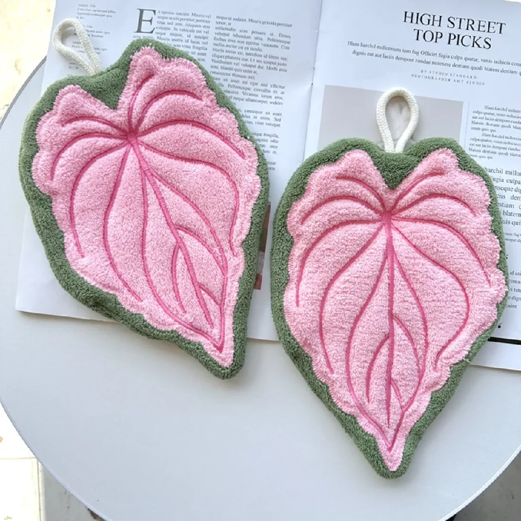 

Plant Towels Leaf Design Ultra Absorbent Quick Dry Washable with Hanging Ring Hand Towel for Bathroom Kitchen Towel Decor