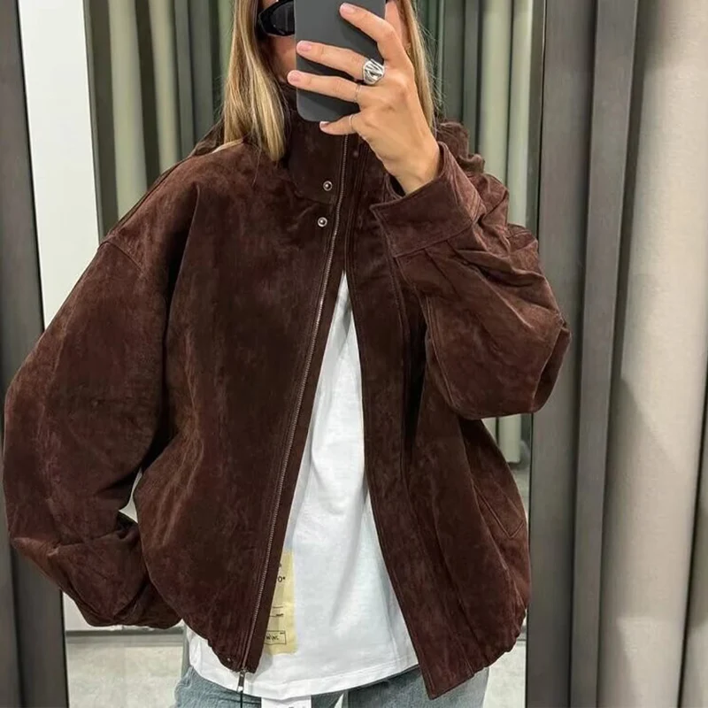 

Осень 2026, новые поступления, женская уличная модная замшевая куртка в европейском и американском стиле