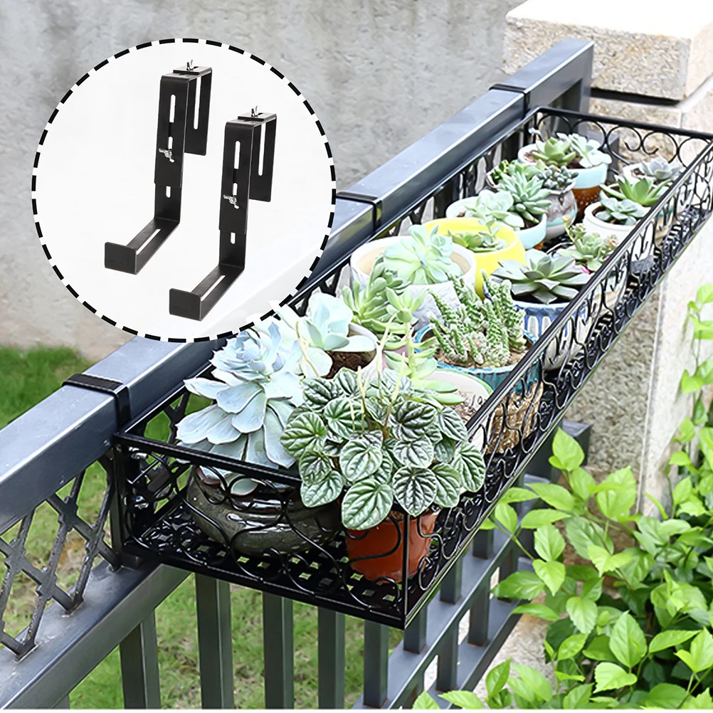 

4pcs Flower Pot Bracket Railing Mounting Rail Hanger Outdoor Deck Planter Holder Adjustable For Rectangular Pots Balcony Basket