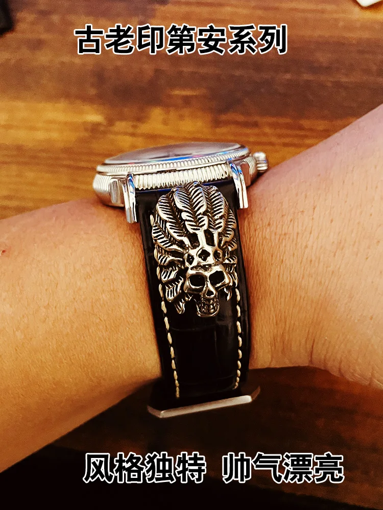 Handmade Punk Genuine Leather Watch Band 22 24 26mm Casual Cowhide Strap Men's and Women's Straps Straight Pin