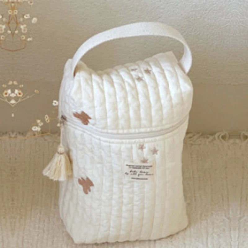 2024 New Cute Embroidery Mommy Pouch Zipper Newborn Baby Diaper Bags Nappy Travel Stroller Storage Organizer Makeup Pouch