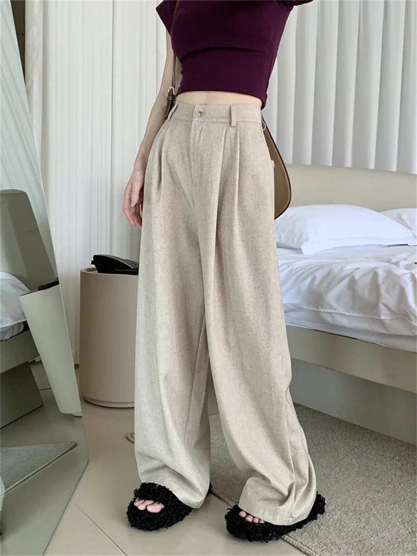 

Alien Kitty Oatmel Pants Women Slim Loose Office Wear Straight Chic 2023 Wide Leg Summer New Stylish Casual Minimalist All Match