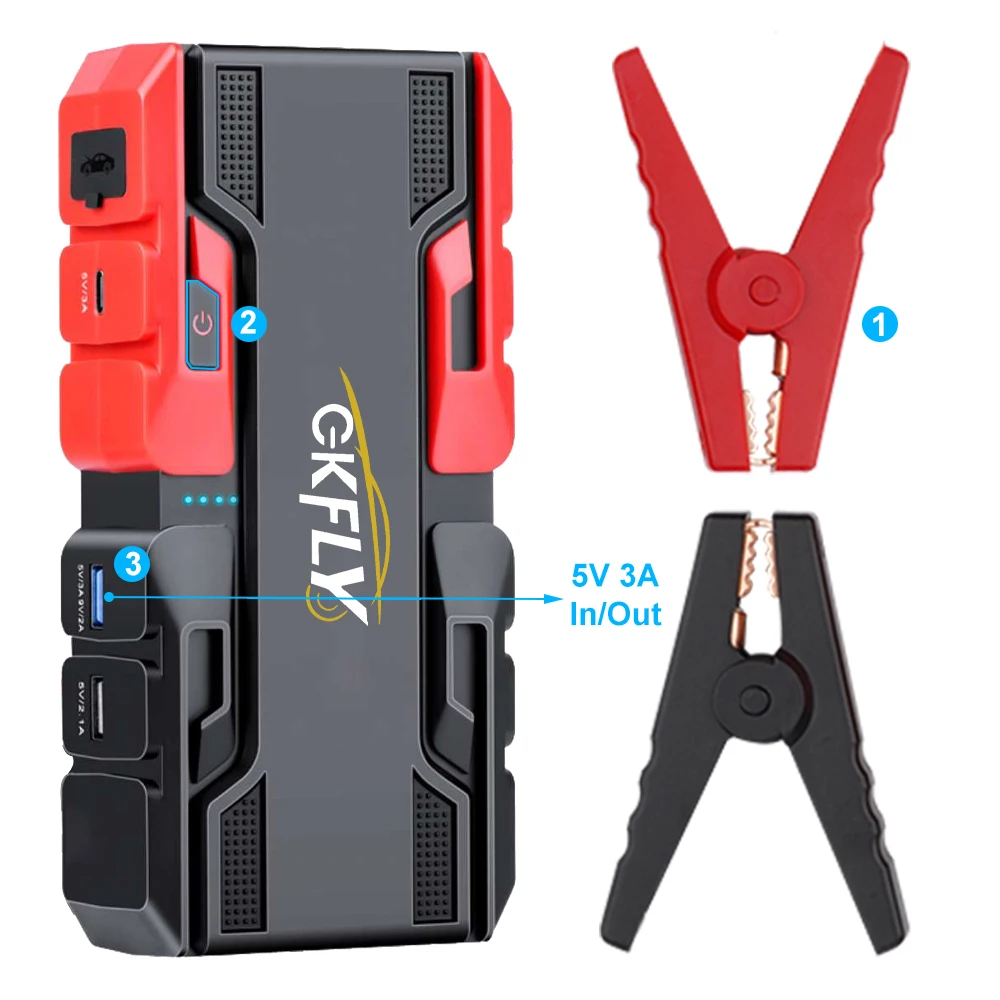 GKFLY Car Jump Starter 2000A/3000A Peak Power Bank 12V Car Booster Auto Emergency Starting Device Jump Start for Petrol Diesel