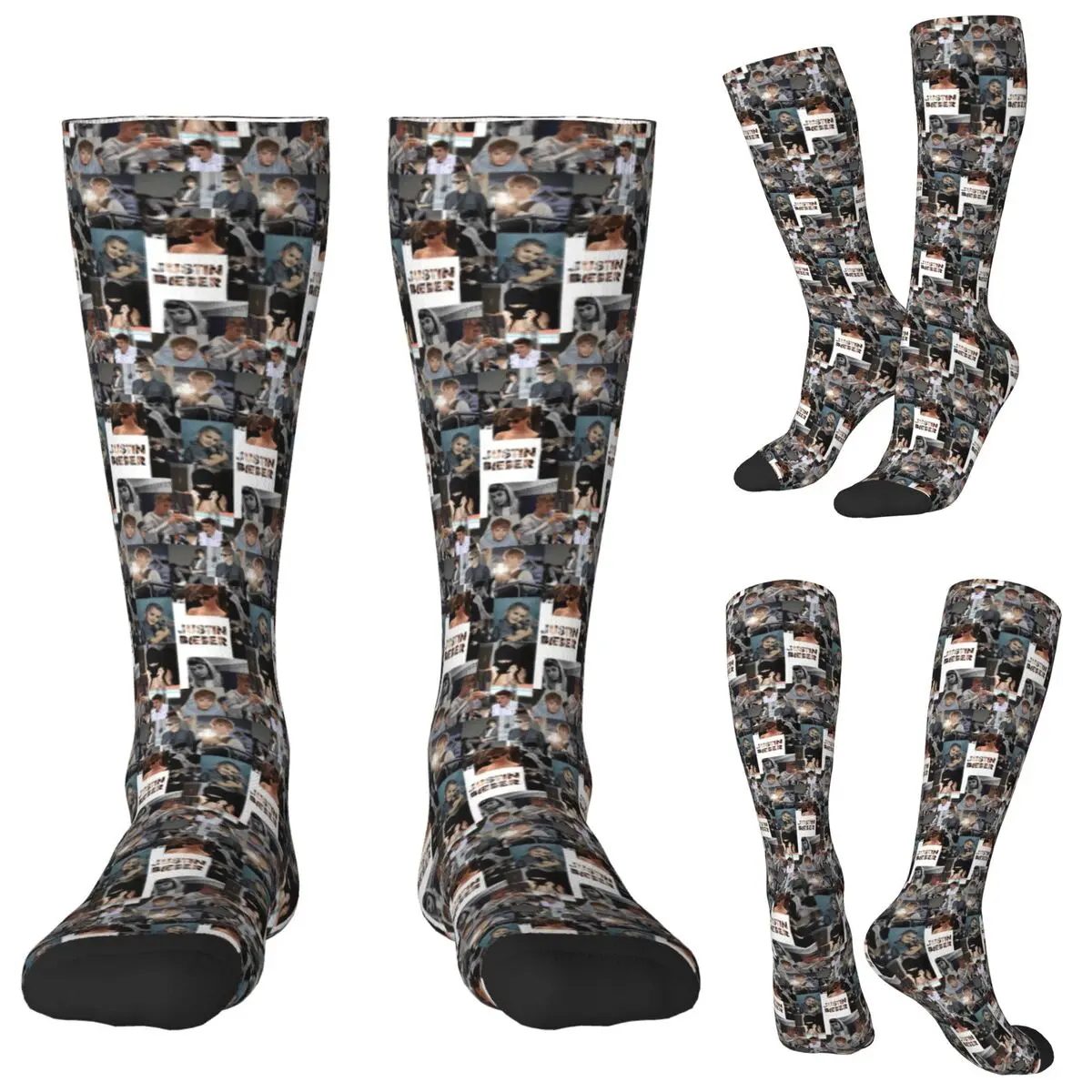 

Justin Bieber Collages Socks Harajuku Stockings All Season Long Socks Accessories for Unisex Christmas Gifts