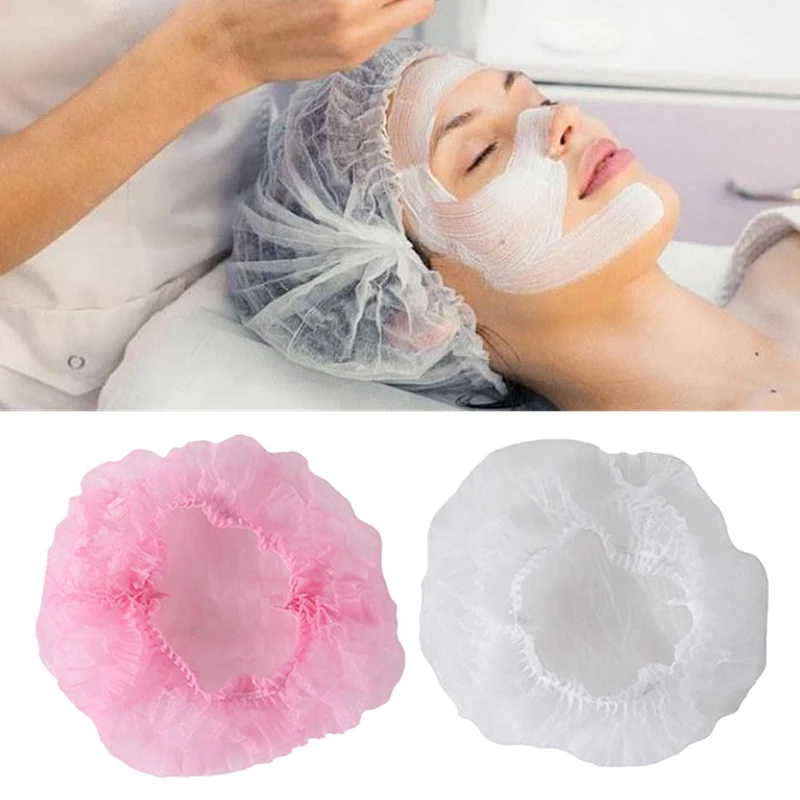 100PCS Hair Caps 21 Inch Disposable Non-woven Bouffant Hair Net Caps Elastic Head Cover Cap For Beauty Kitchen Food Salon Bath