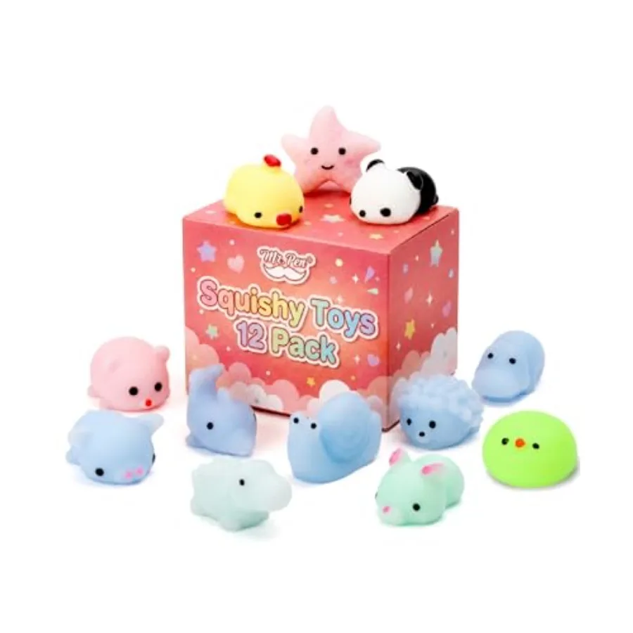 - Pastel Animal Squishy Toys, 12 Pack, Washable Twistable Stretchy Squishies, Soft Stress Relief Sensory Toys for Squeezing,,Pa