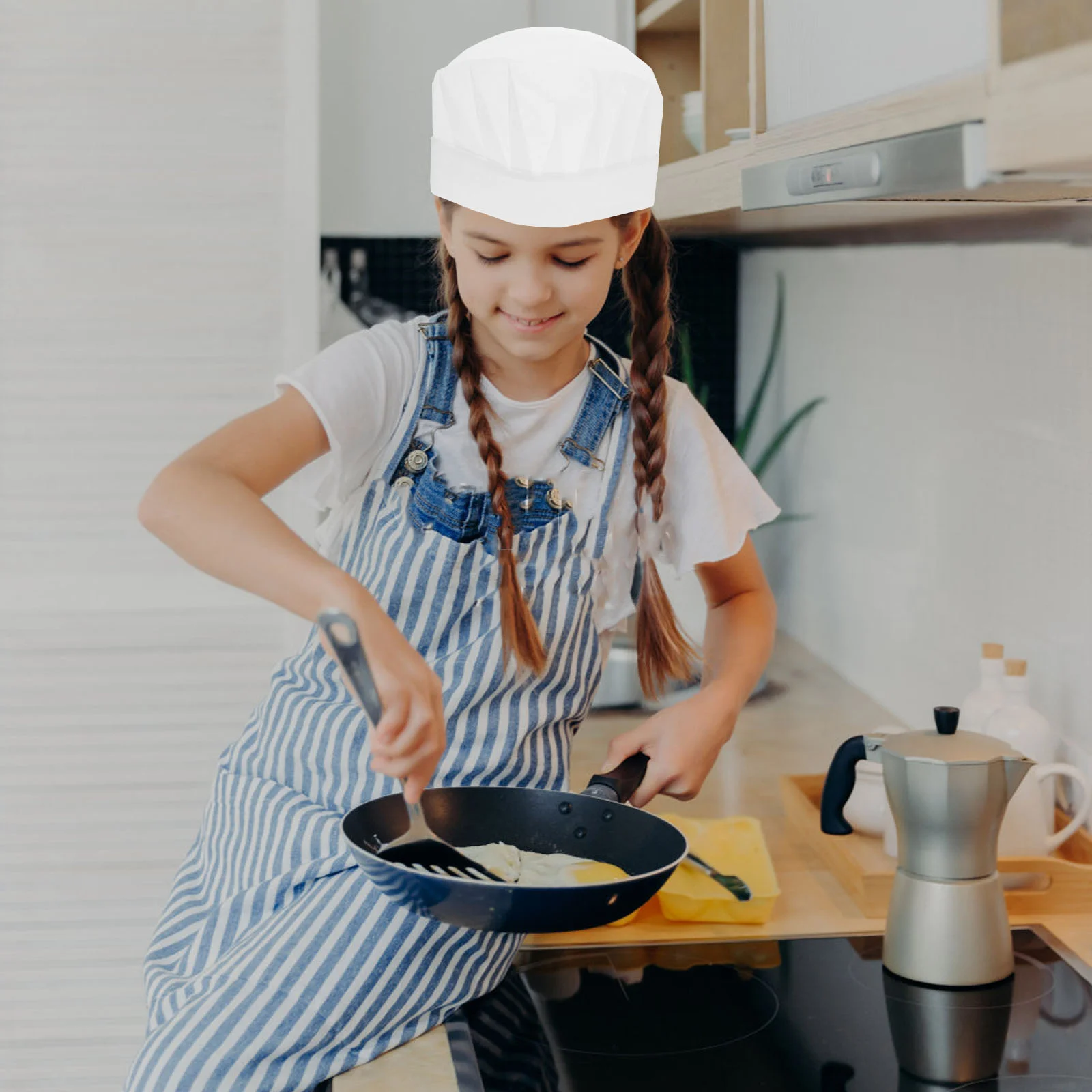 Chapéus de chef descartáveis para crianças, 20 peças, leve, acessórios de cozinha simples para crianças, meninos e meninas (branco)