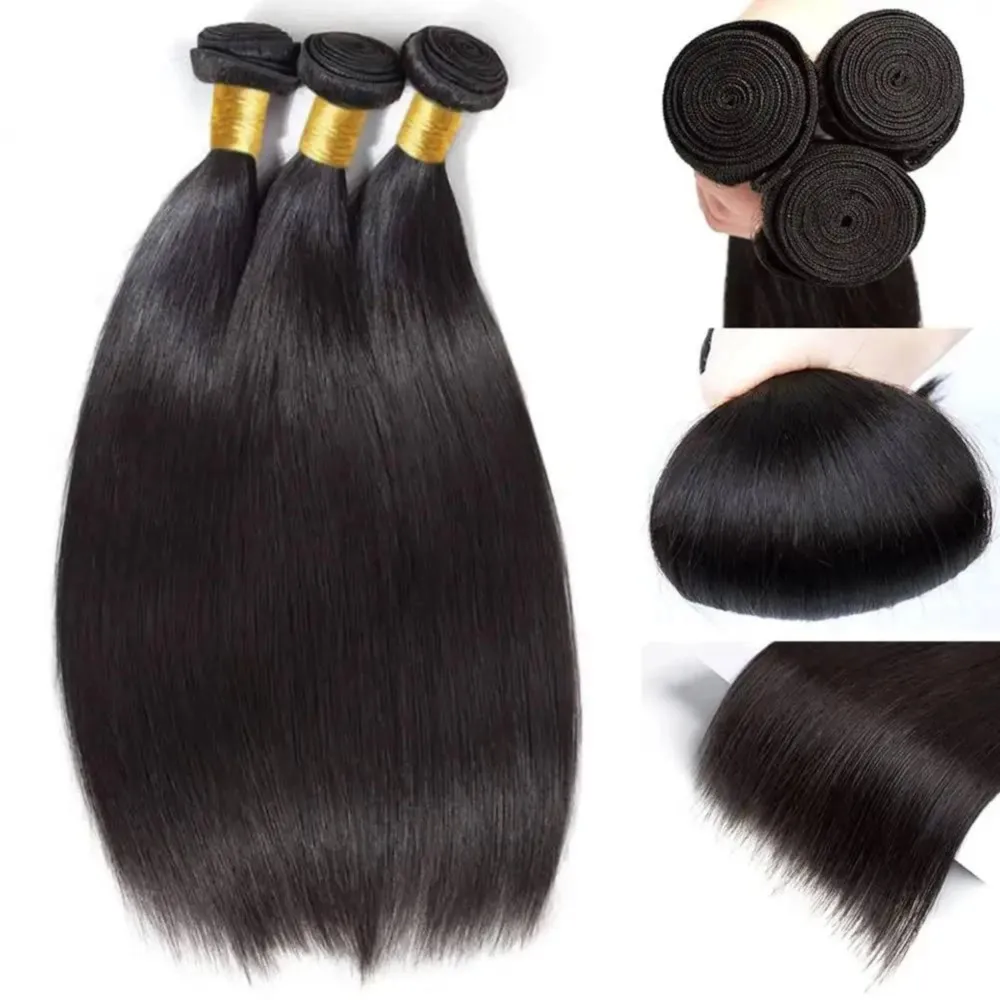 Extensions brésiliennes de cheveux humains vierges pour femmes, cheveux raides, non transformés, 100% naturels, noir, tissage, 26 po, 1, 3 faisceaux