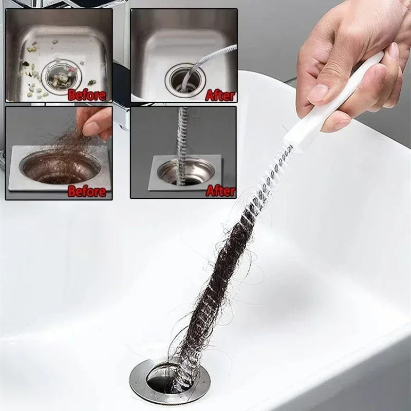 Sink Drain Clog Remover Brush - 45cm/60cm Bendable Design, Reusable Hair Cleaner for Bathroom Kitchen Sink/Shower Overflow Sewer