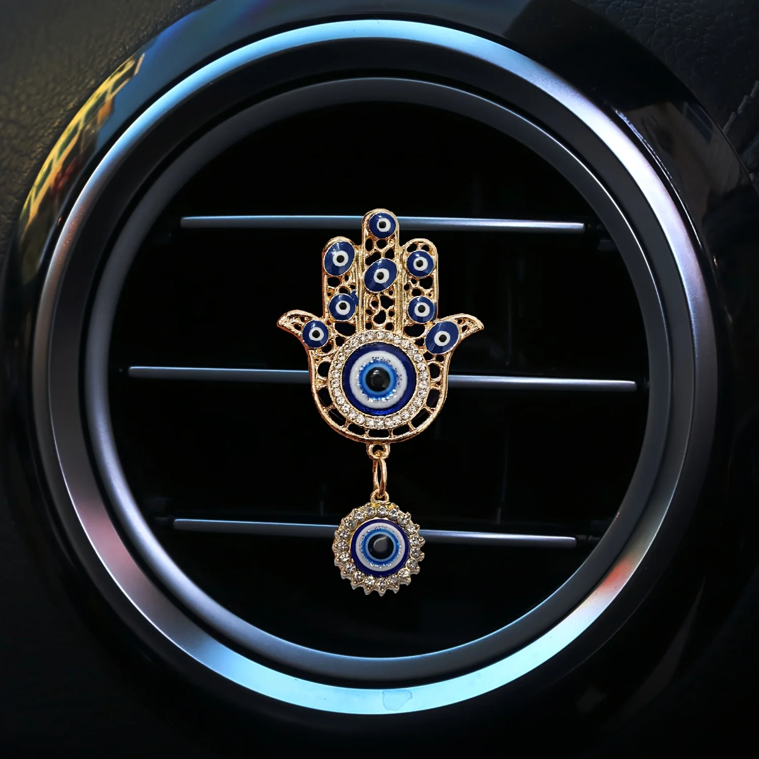 1pc Blue Palm Devil's Eye Car Interior Air Conditioning Vent Decoration Clip with Pendant Does Not Include Fragrance Tablets
