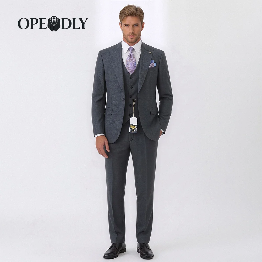 

OPEODLY Men's Slim Fit 3 Piece Tuxedo Suit One Button Blazer Jacket Vest Pants Set for Formal Wedding And Business Occasions
