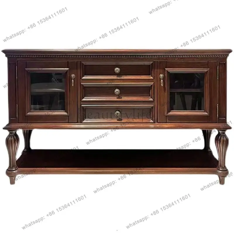 American rural solid wood classic Roman column dining side cabinet living room wall entrance decorative cabinet