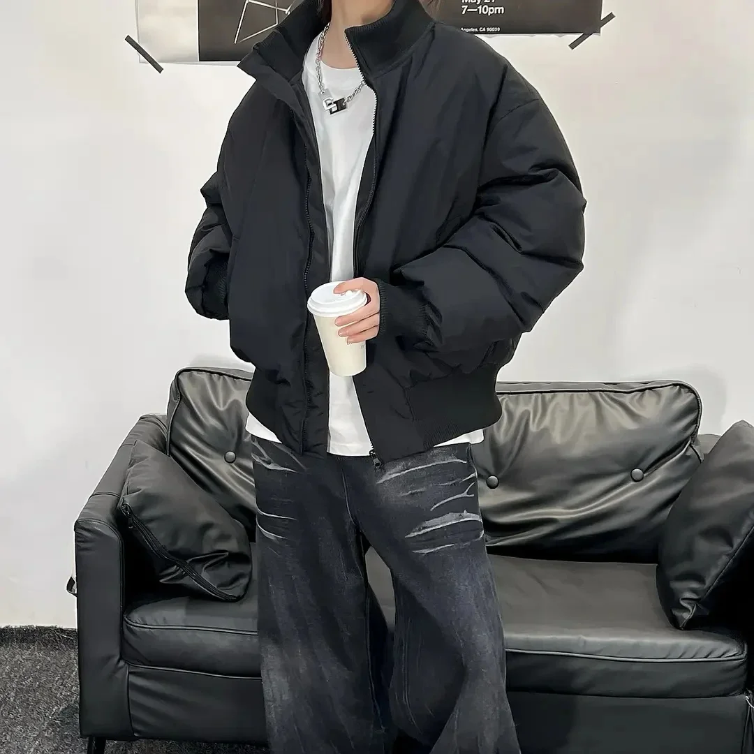 

Thiened Cotton Jaet ort Sle Men Women Pilot Vibe Winter Coat Cleanfit Streetwear Casual Polyester Fiber Long Sve