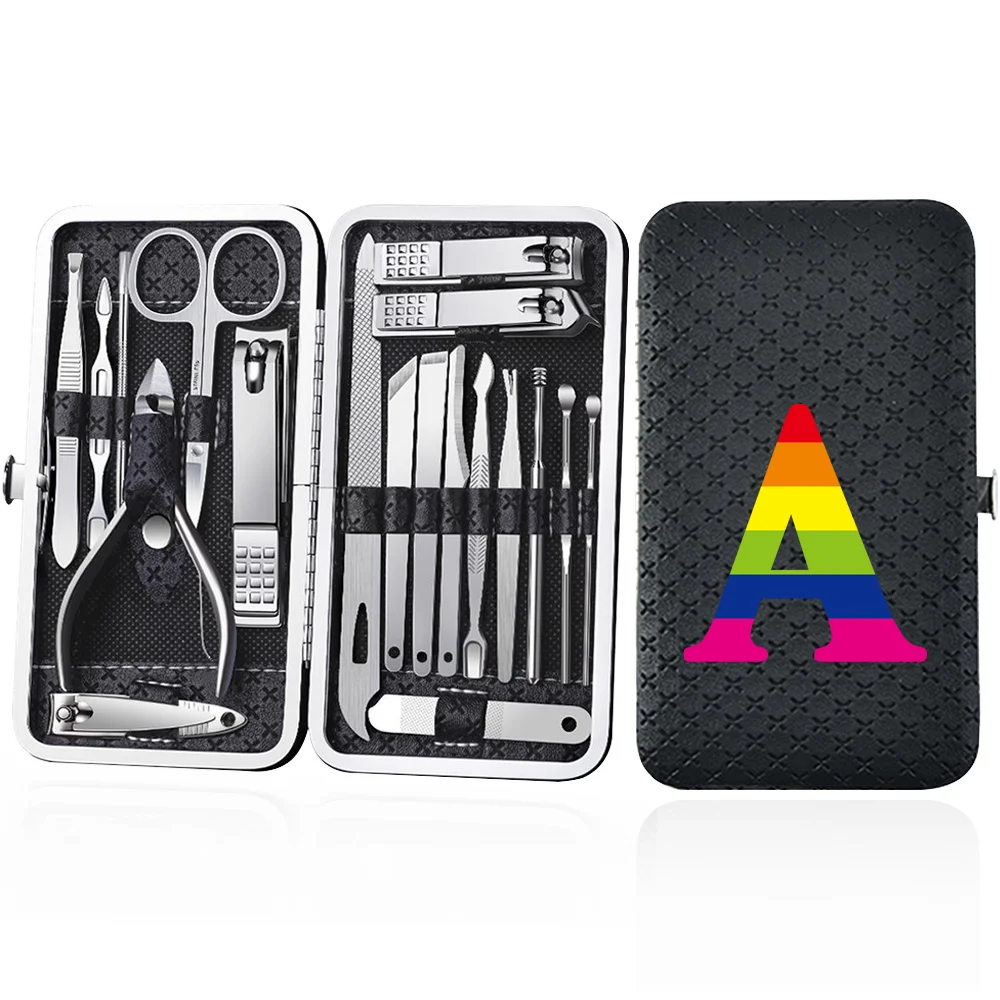 19 Pcs Nail Clippers Set Storage Box Versatile Nail Clippers Set Portable Pedicure Kit Home Essentials Rainbow Letter Pattern