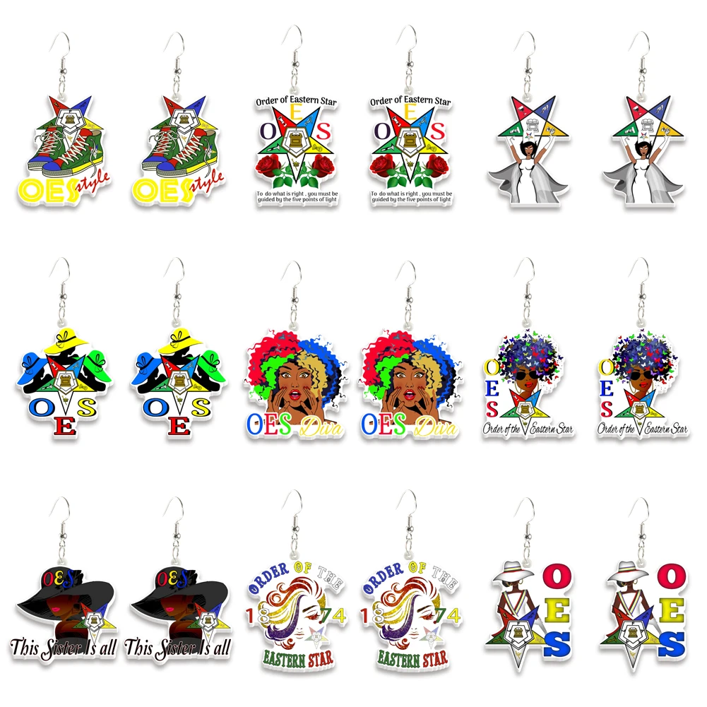 

New Arrival Sorority Eastern Star OES Women Drop Earrings Acrylic Cute Multicolour Fashion Jewelry For Woman Girls Party Gift