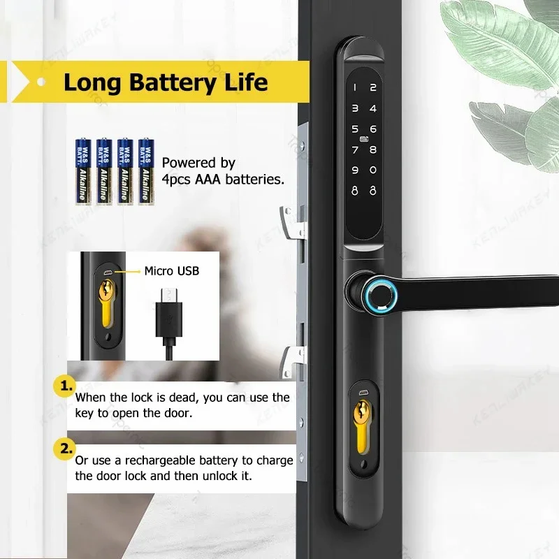 TTLock Fingerprint Biométrica Fechadura Da Porta Inteligente, Alumínio Eletrônico Porta Deslizante, APP Senha Bluetooth, Código RFID