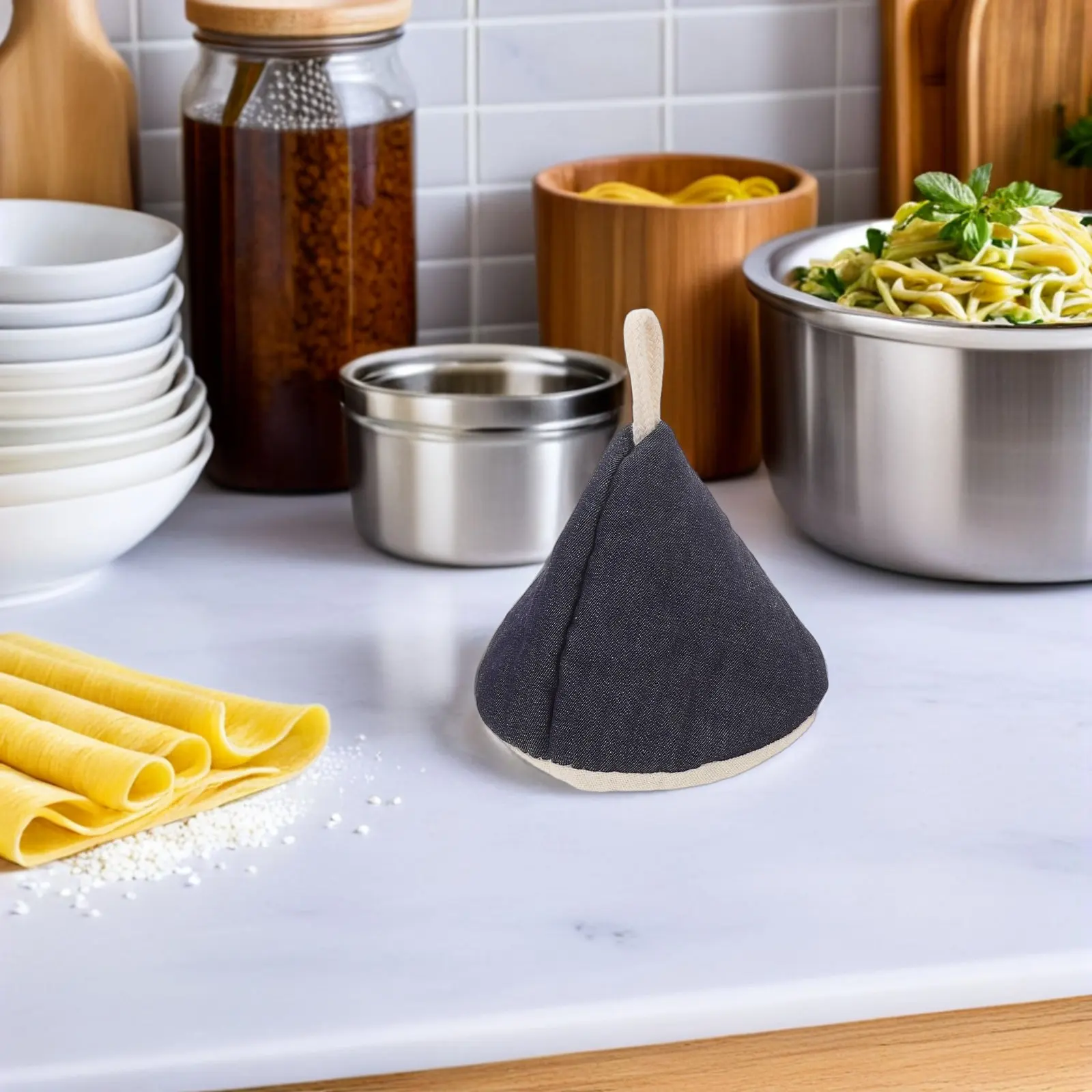 2Pcs Triangle Cotton Handle Cover Retro Denim Heat Insulated Pot Lid Grip for Cast Iron Pan Skillet Casserole Knob Protection