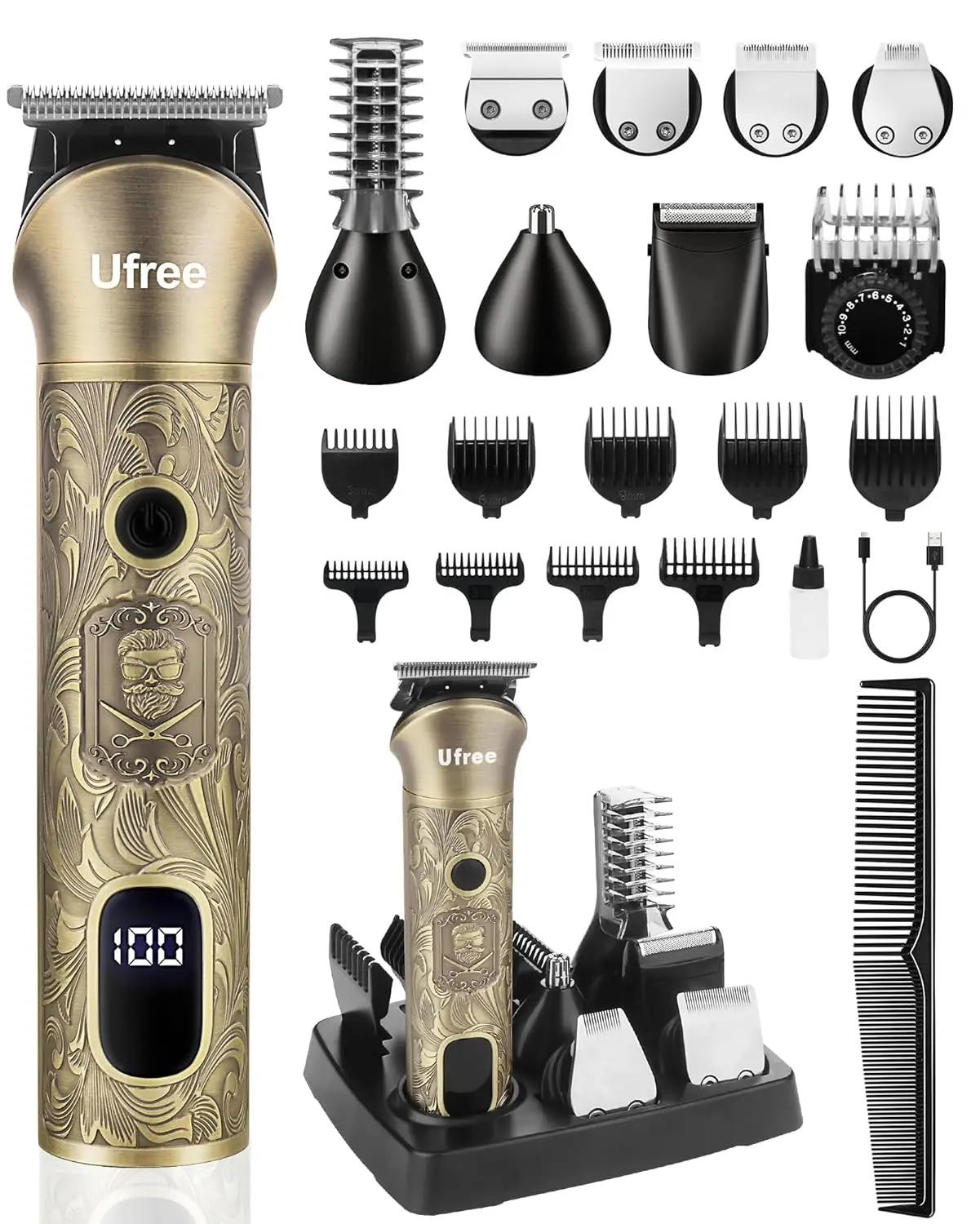 

Men's Electric Beard Trimmer & Hair Clipper Kit, Cordless Shaver with Multiple Attachments for Full Body Grooming