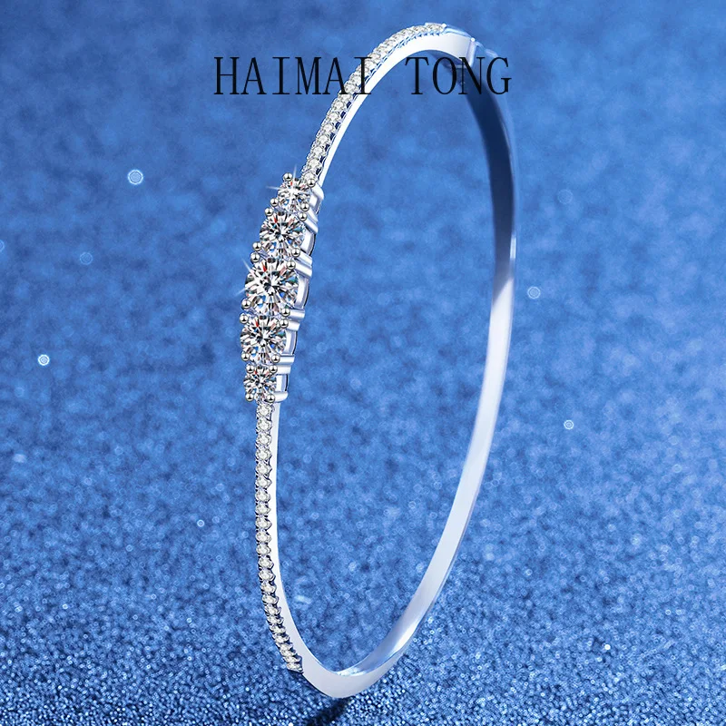

HAIMAITONG PT950 Платиновый браслет с муассанитом 1,3 карата Универсальный простой женский японский и корейский браслет с слегка инкрустацией Pe