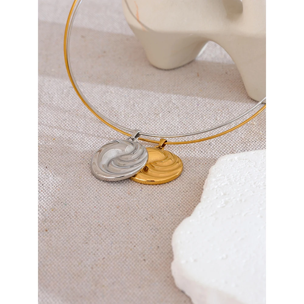 Yhpup Distinctive Fashion Stainless Steel Round Collar Necklace Pendant 18K Gold PVD Plated Stylish Unique Jewelry for Women