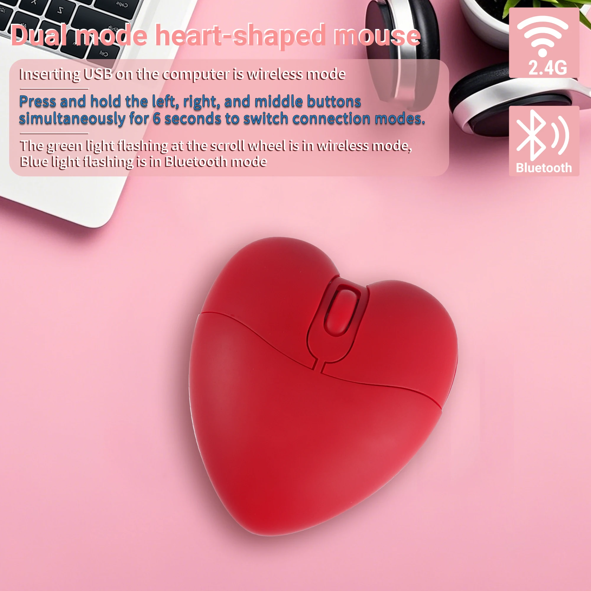 Love Mouse Wireless Or Wired Light Weight 2.4G Bluetooth Dual-mode Portable Ergonomics Design Computer Parts Office Use Mause