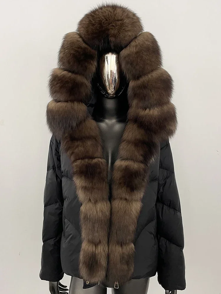 2025 جديد الشتاء سميكة الدافئة ملابس خارجية غير رسمية سترة المرأة الطبيعية ريال فوكس الفراء طوق مقنعين قصيرة الأبيض بطة أسفل معطف #2