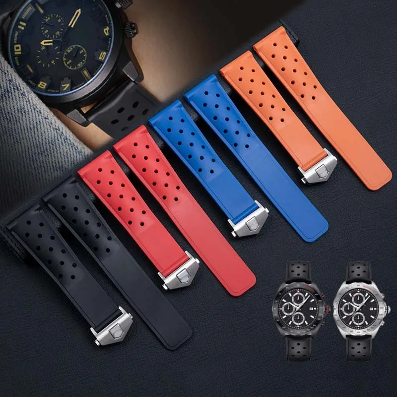 22mm Breathable Silicone Watchband for TAG heuer F1 CAZ201 WAZ2113 CAZ1010 Watch Strap Soft Rubber Bracelet and folding buckle