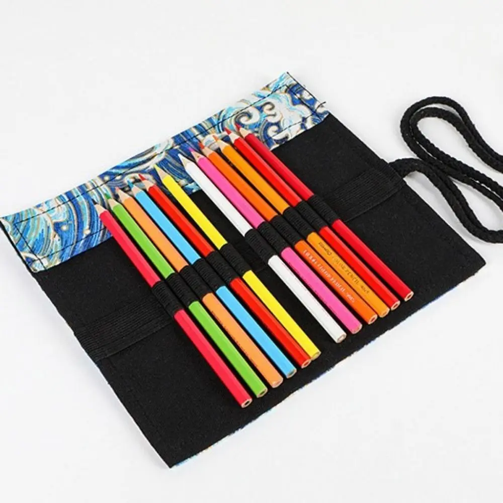 12/24/36/48/72 Holes Stationery Pen Bag Roll Up Pencil Bag Pen Curtain Case Makeup Wrap Storage Pouch