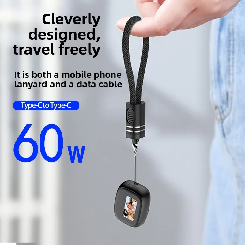 Lanyard Keyring Dual Type-C Charging Cable for Apple 15 Lanyard PD Super-Fast Charging Mobile Data Cable