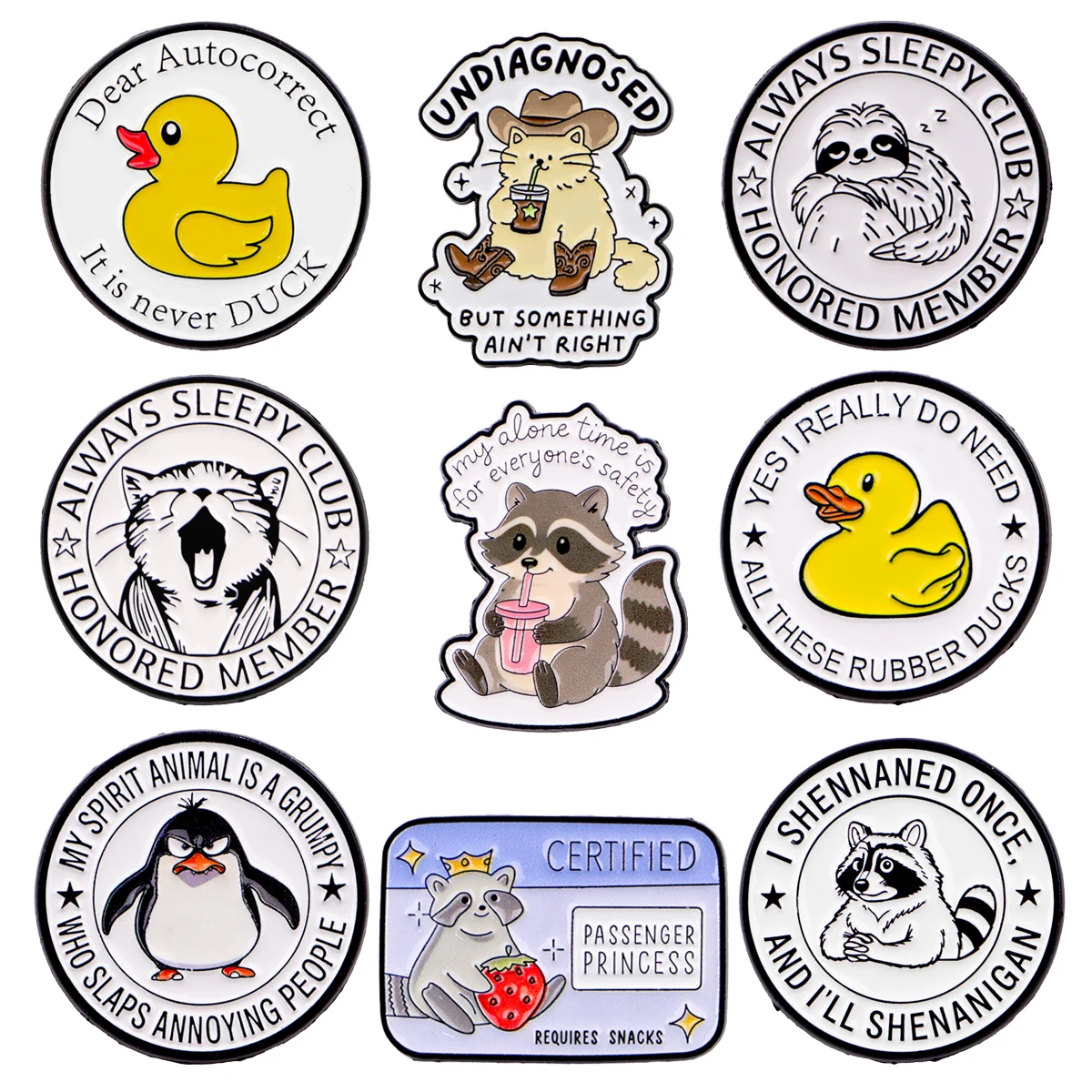 2/4pcs/set Animals Quotes Enamel Pin Circular Brooches for Lapel Pins Badge on Backpack Cloths Accessories Fashion Jewelry Gifts